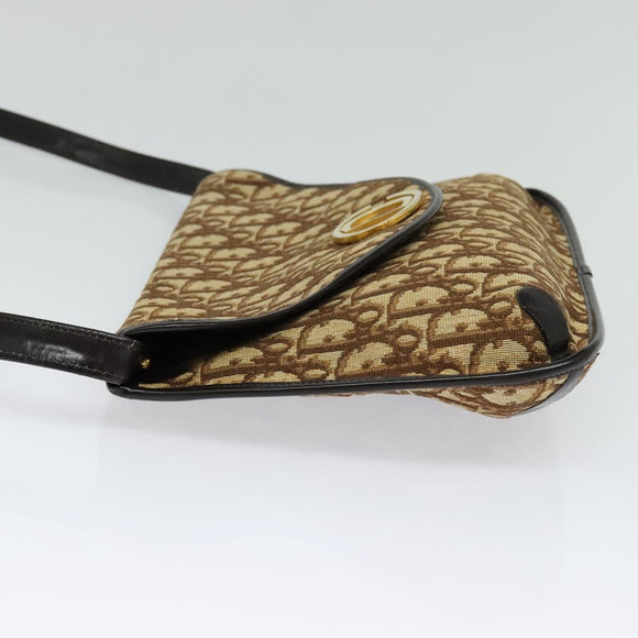 Christian Dior Trotter Canvas Shoulder Bag Brown Gold Auth 128045
