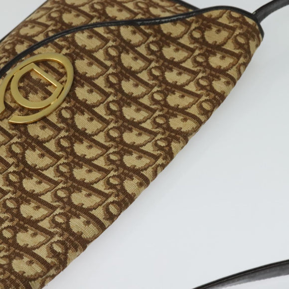 Christian Dior Trotter Canvas Shoulder Bag Brown Gold Auth 128045