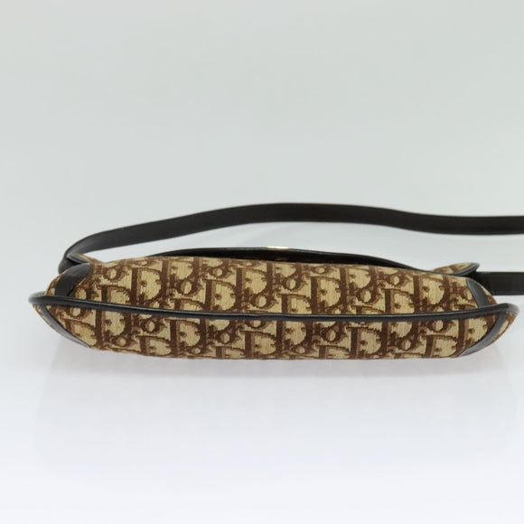 Christian Dior Trotter Canvas Shoulder Bag Brown Gold Auth 128045