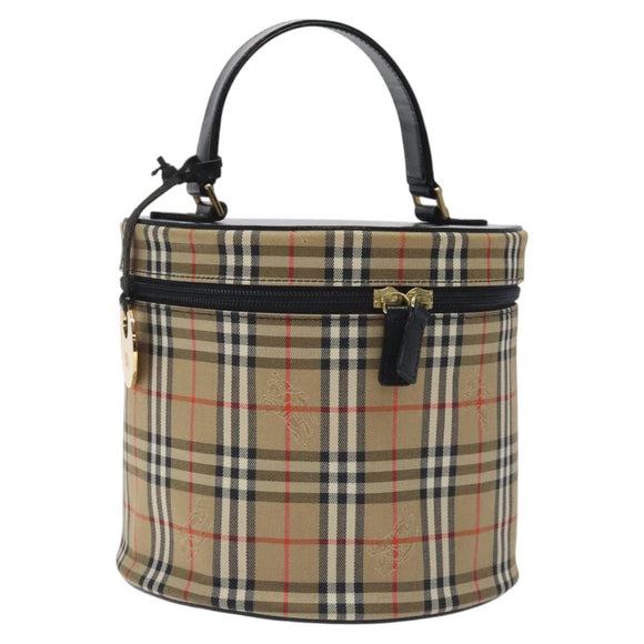 Burberrys Nova Check Vanity Pouch Canvas Beige Gold Auth 128047V