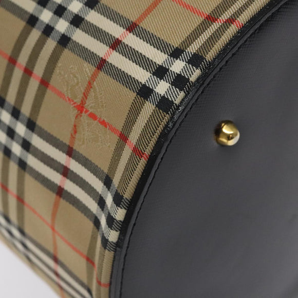 Burberrys Nova Check Vanity Pouch Canvas Beige Gold Auth 128047V