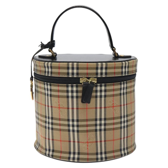 Burberrys Nova Check Vanity Pouch Canvas Beige Gold Auth 128047V