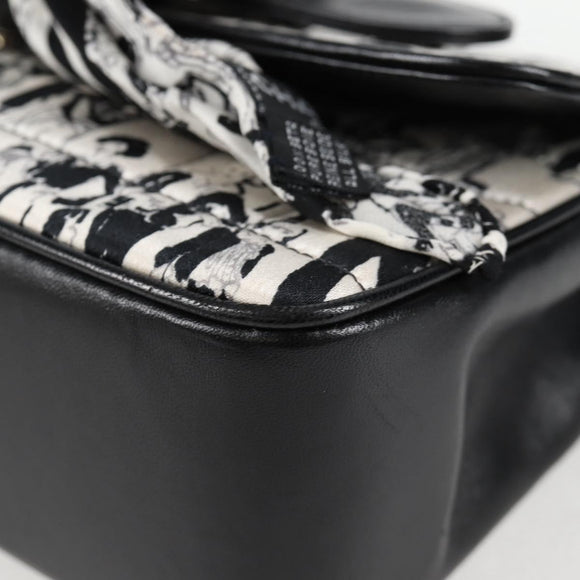 CHANEL Chain COCO Mark Choco Bar Shoulder Bag Satin Black White CC Auth 128055V