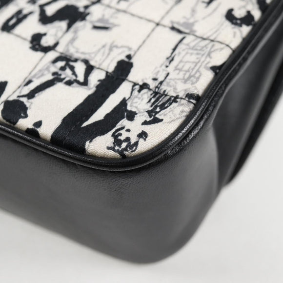 CHANEL Chain COCO Mark Choco Bar Shoulder Bag Satin Black White CC Auth 128055V