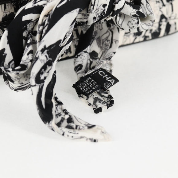 CHANEL Chain COCO Mark Choco Bar Shoulder Bag Satin Black White CC Auth 128055V