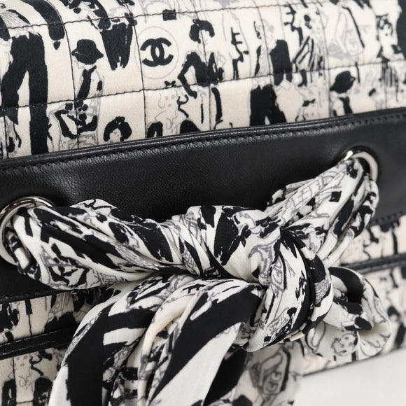 CHANEL Chain COCO Mark Choco Bar Shoulder Bag Satin Black White CC Auth 128055V