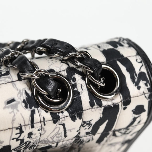 CHANEL Chain COCO Mark Choco Bar Shoulder Bag Satin Black White CC Auth 128055V