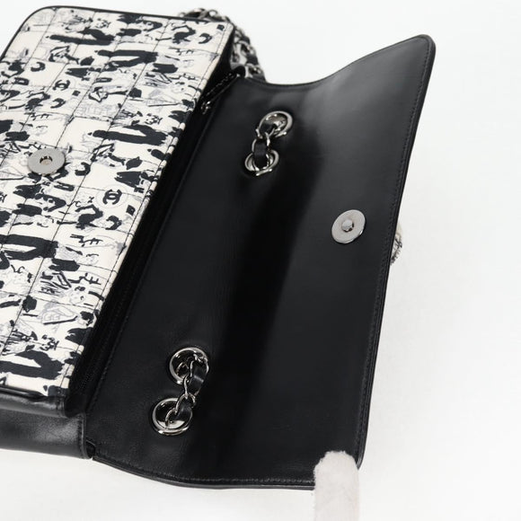 CHANEL Chain COCO Mark Choco Bar Shoulder Bag Satin Black White CC Auth 128055V