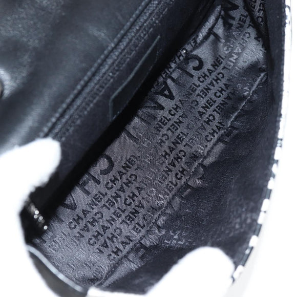 CHANEL Chain COCO Mark Choco Bar Shoulder Bag Satin Black White CC Auth 128055V