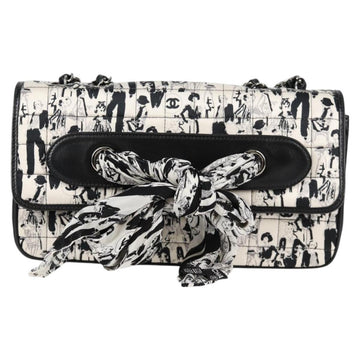 CHANEL Chain COCO Mark Choco Bar Shoulder Bag Satin Black White CC Auth 128055V - 0