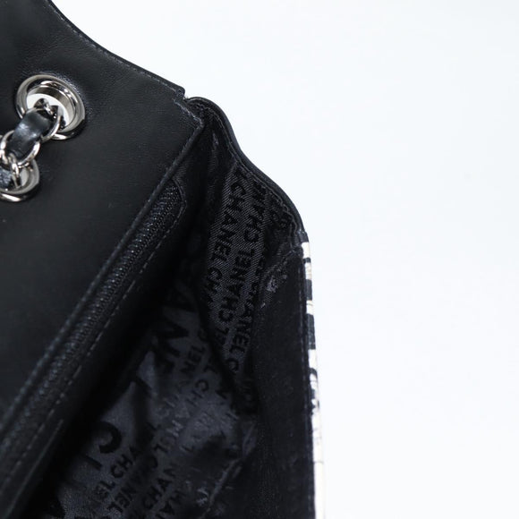 CHANEL Chain COCO Mark Choco Bar Shoulder Bag Satin Black White CC Auth 128055V