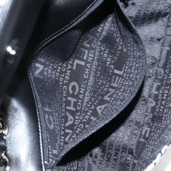 CHANEL Chain COCO Mark Choco Bar Shoulder Bag Satin Black White CC Auth 128055V