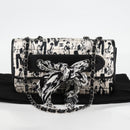 CHANEL Chain COCO Mark Choco Bar Shoulder Bag Satin Black White CC Auth 128055V-27