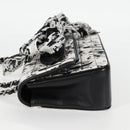 CHANEL Chain COCO Mark Choco Bar Shoulder Bag Satin Black White CC Auth 128055V-4