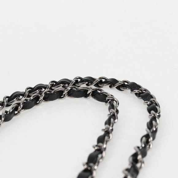 CHANEL Chain COCO Mark Choco Bar Shoulder Bag Satin Black White CC Auth 128055V