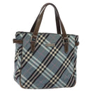 BURBERRY Nova Check Blue Label Hand Bag Nylon Blue Silver Auth 128058-1
