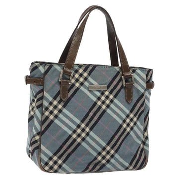 BURBERRY Nova Check Blue Label Hand Bag Nylon Blue Silver Auth 128058