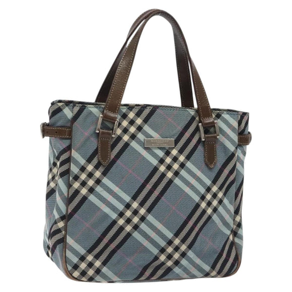 BURBERRY Nova Check Blue Label Hand Bag Nylon Blue Silver Auth 128058