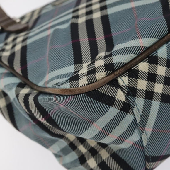 BURBERRY Nova Check Blue Label Hand Bag Nylon Blue Silver Auth 128058