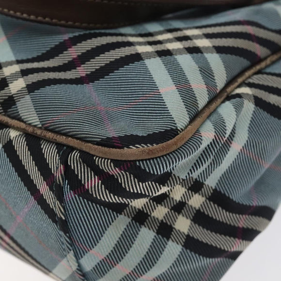 BURBERRY Nova Check Blue Label Hand Bag Nylon Blue Silver Auth 128058