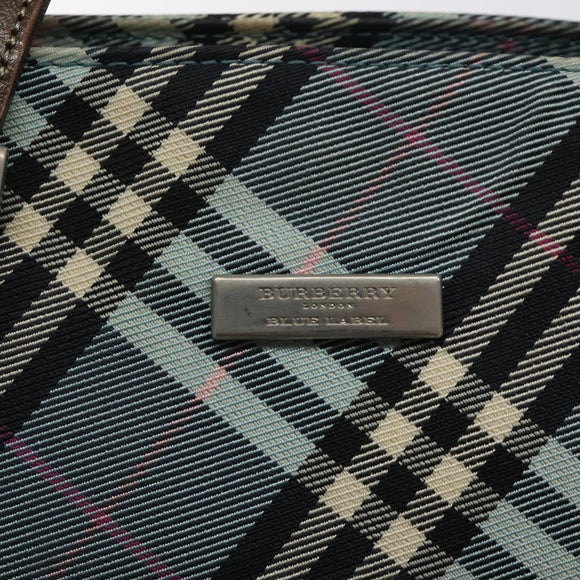 BURBERRY Nova Check Blue Label Hand Bag Nylon Blue Silver Auth 128058