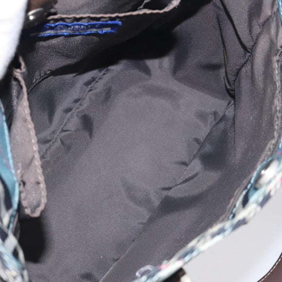 BURBERRY Nova Check Blue Label Hand Bag Nylon Blue Silver Auth 128058