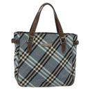BURBERRY Nova Check Blue Label Hand Bag Nylon Blue Silver Auth 128058-13
