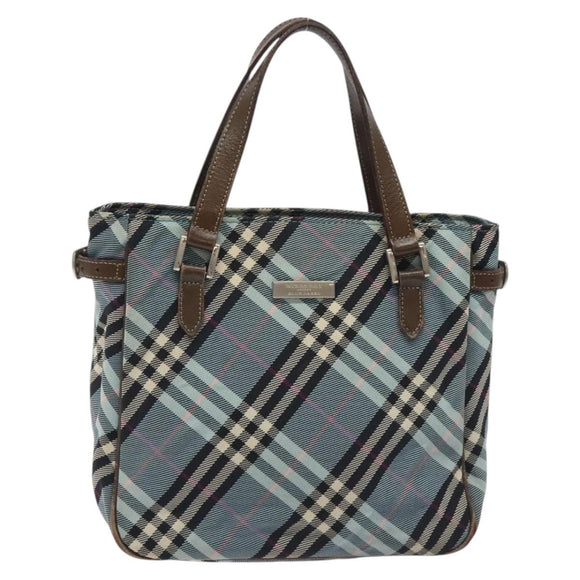 BURBERRY Nova Check Blue Label Hand Bag Nylon Blue Silver Auth 128058