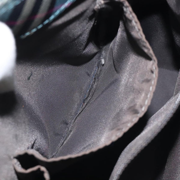 BURBERRY Nova Check Blue Label Hand Bag Nylon Blue Silver Auth 128058