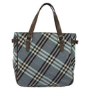 BURBERRY Nova Check Blue Label Hand Bag Nylon Blue Silver Auth 128058-2