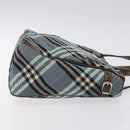 BURBERRY Nova Check Blue Label Hand Bag Nylon Blue Silver Auth 128058-3