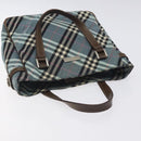 BURBERRY Nova Check Blue Label Hand Bag Nylon Blue Silver Auth 128058-6