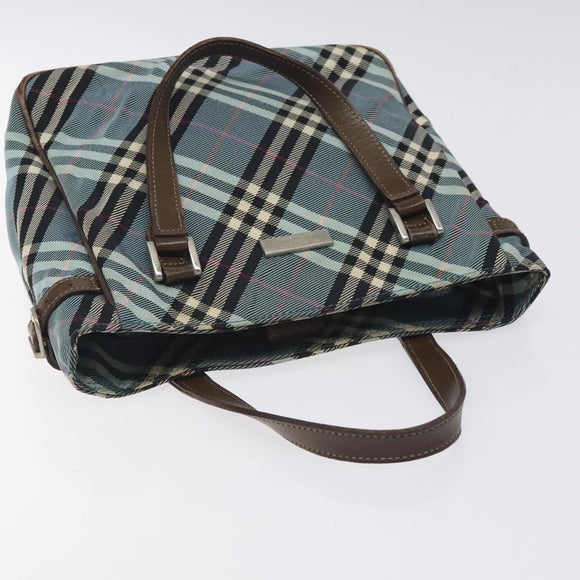 BURBERRY Nova Check Blue Label Hand Bag Nylon Blue Silver Auth 128058