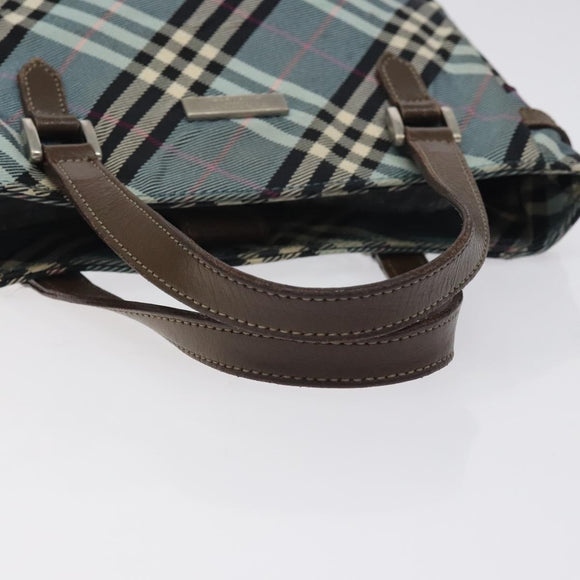 BURBERRY Nova Check Blue Label Hand Bag Nylon Blue Silver Auth 128058