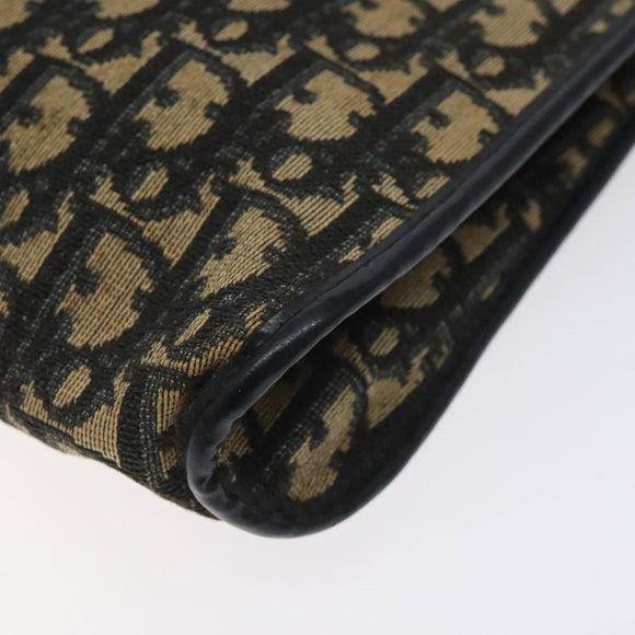 Christian Dior Trotter Canvas Shoulder Bag Navy Gold Auth 128065