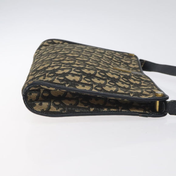 Christian Dior Trotter Canvas Shoulder Bag Navy Gold Auth 128065
