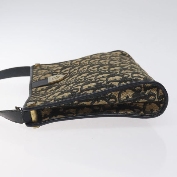 Christian Dior Trotter Canvas Shoulder Bag Navy Gold Auth 128065