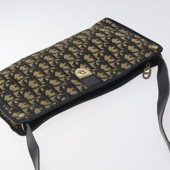 Christian Dior Trotter Canvas Shoulder Bag Navy Gold Auth 128065