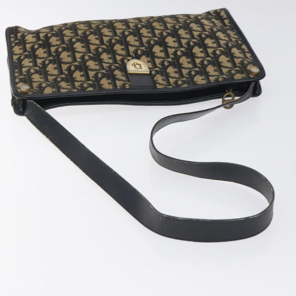 Christian Dior Trotter Canvas Shoulder Bag Navy Gold Auth 128065