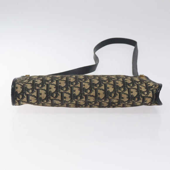 Christian Dior Trotter Canvas Shoulder Bag Navy Gold Auth 128065