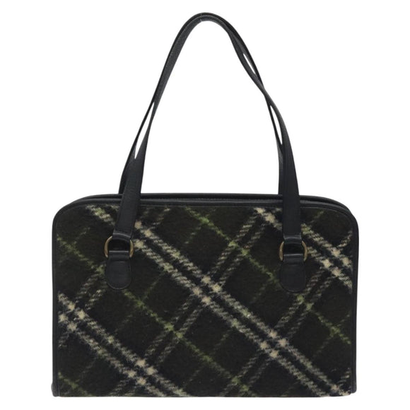 BURBERRY Nova Check Hand Bag Wool Khaki Auth 128075