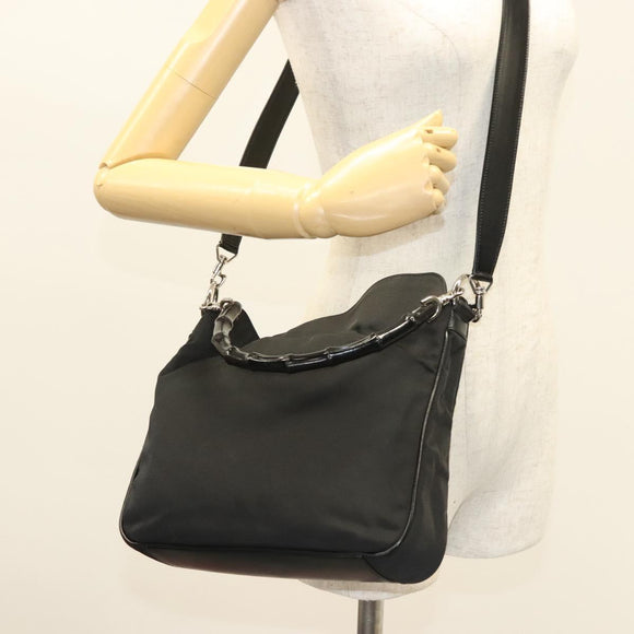 GUCCI Bamboo Hand Bag Canvas 2way Black Silver 001 1638 Auth 128076