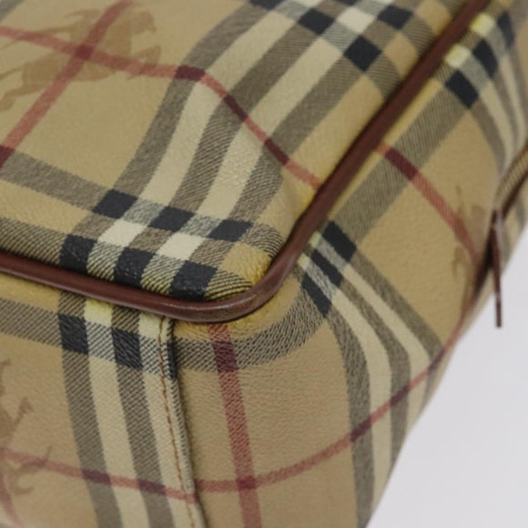 BURBERRY Nova Check Shoulder Bag PVC Leather Beige Gold Auth 128100