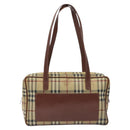 BURBERRY Nova Check Shoulder Bag PVC Leather Beige Gold Auth 128100-2