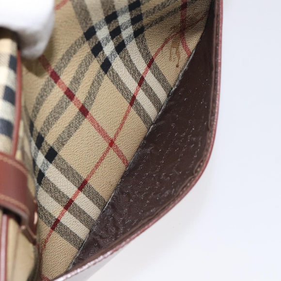 BURBERRY Nova Check Shoulder Bag PVC Leather Beige Gold Auth 128100