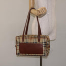 BURBERRY Nova Check Shoulder Bag PVC Leather Beige Gold Auth 128100-22