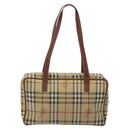 BURBERRY Nova Check Shoulder Bag PVC Leather Beige Gold Auth 128100-3