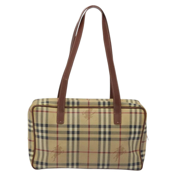 BURBERRY Nova Check Shoulder Bag PVC Leather Beige Gold Auth 128100