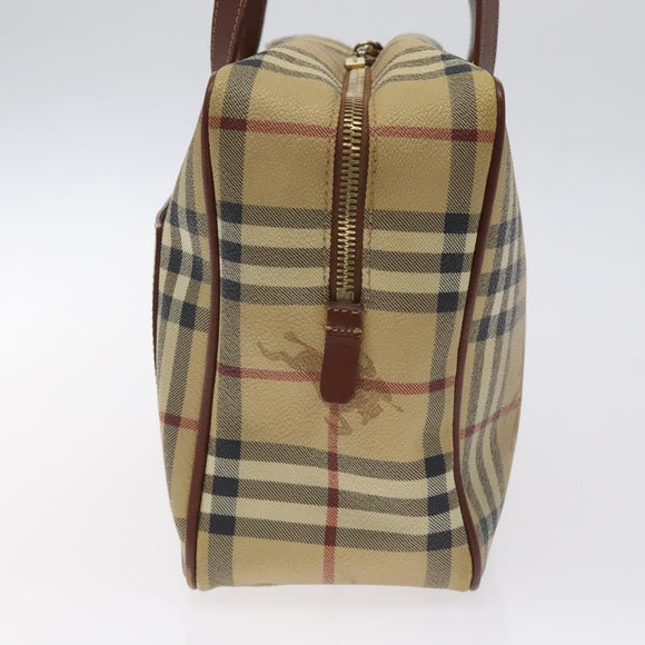 BURBERRY Nova Check Shoulder Bag PVC Leather Beige Gold Auth 128100