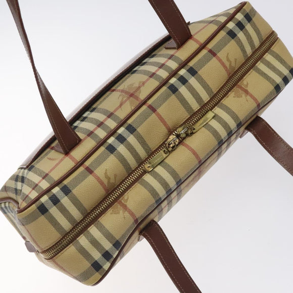 BURBERRY Nova Check Shoulder Bag PVC Leather Beige Gold Auth 128100